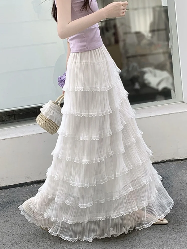 

Beach Vaion Sle Long A-Line f Skirt Women's Spring Summer Unique High Waist Tulle Cake Skirt Loose Fit Korean Version