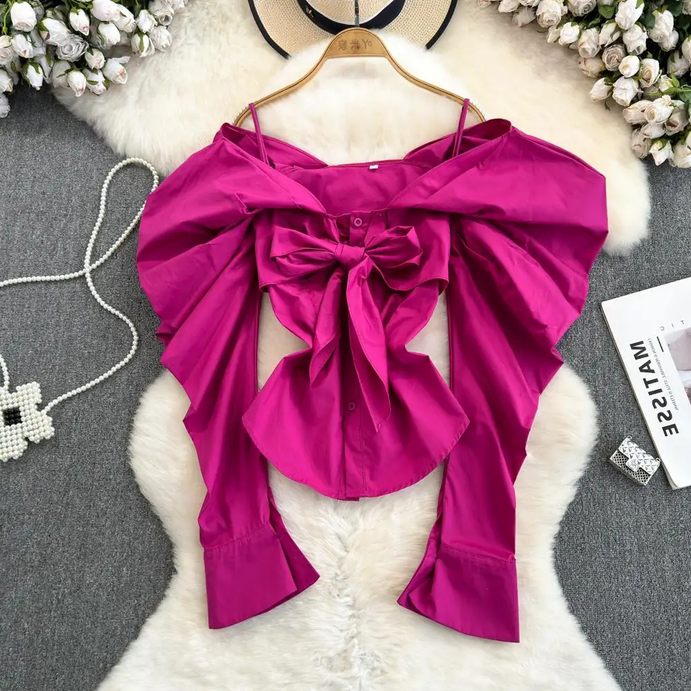 Loose Long Sve One oulder Women's irt Korean Sle Casual Ele Top Spring Autumn Faion Design Casual Chic Blouse