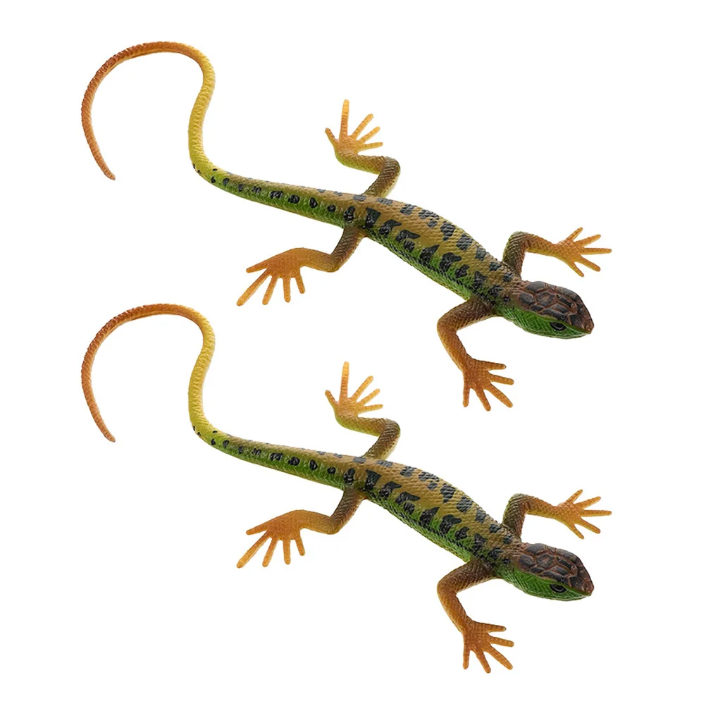 

2 Pcs Snake Lizard Skink Early Education Crawl Green Plastic Spoof Model