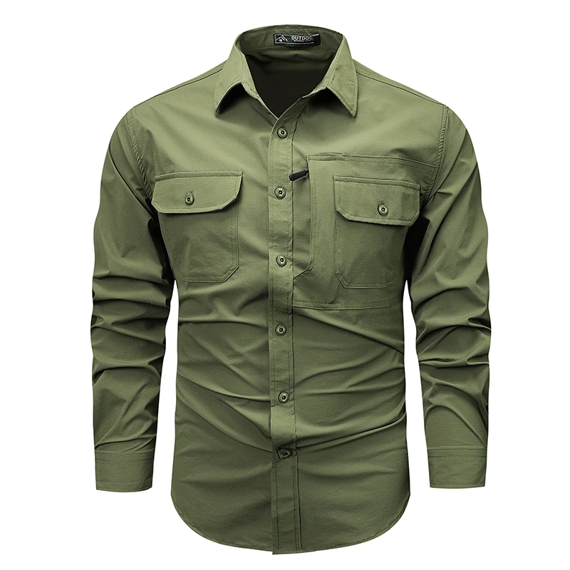 Quality Mens Tactical Long-sleeved Shirt Fall Outdoor Multi-pocket Elastic Quick-drying Utility Ripstop Hiking Safari Work Shirt