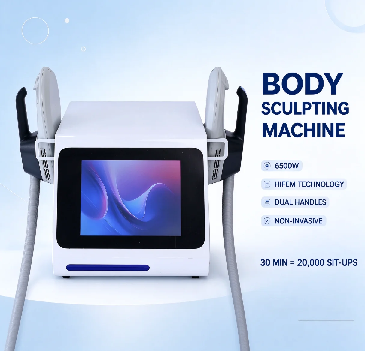 EMS Body Sculpting Machine HIFEM 6500W Dual Handles Muscle Building Fat Burning Non-Invasive Abdomen Buttocks Arms Legs Home Use