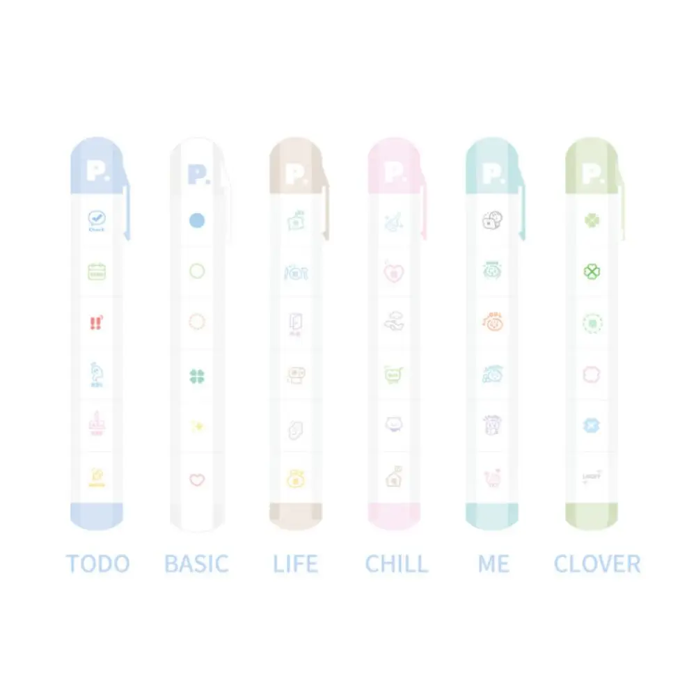 Cute Cartoon To Do List Journal Stamp Self-ink Detachable Seal Pen Portable 6 Patterns Diary Seal Gift School Stationery