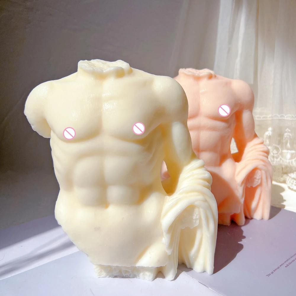 Antique Body Sculpture Male Torso Wax Candle Mold Unique Abdominal Muscle Man's Statue Silicone Mould Greek Roman Home Decor