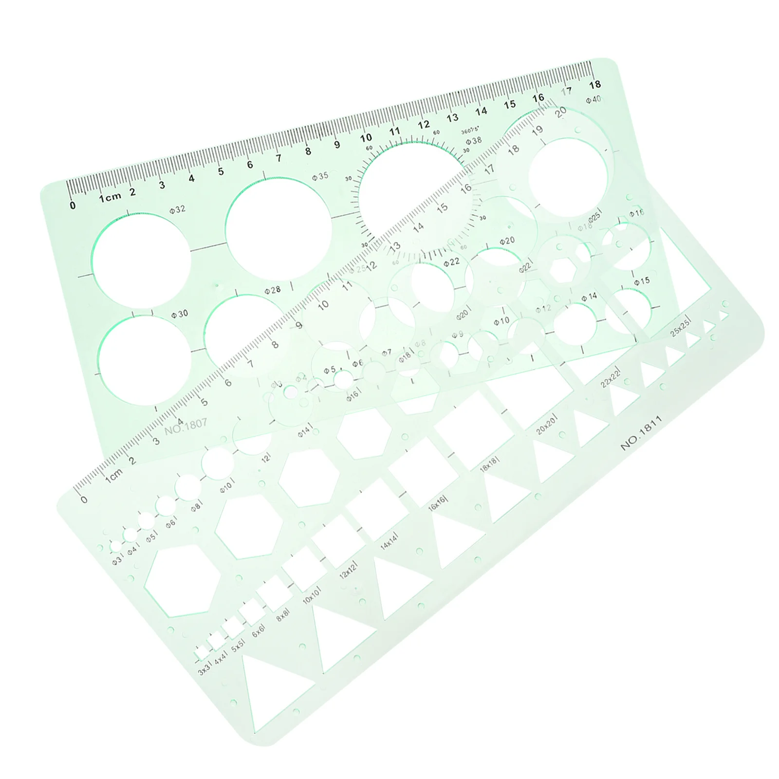 2Pcs Clear Plastic Drawing Templates for Precise Geometric Shapes Drafting Art Journaling Multifunction Ruler Stencil Set