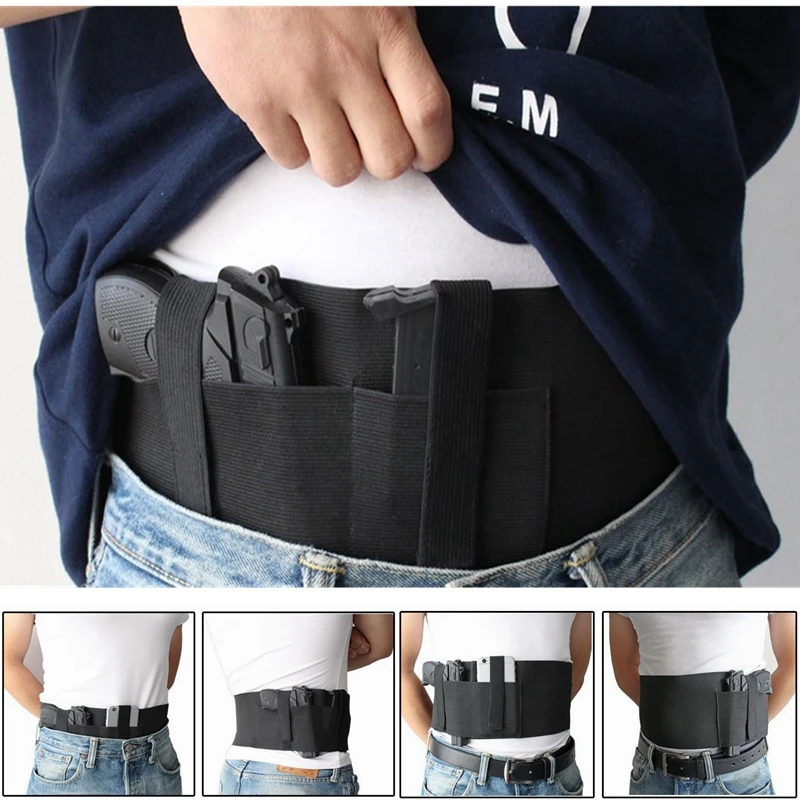 

Right and Left 95cm Tactical Belly Gun Holster Hunting Waist Pistol Case 9mm Single Elastic Magazine Poch for Glck 17/43 S&W