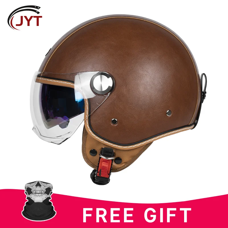 

Multi-Layer Composite Shell with Genuine Leather 3/4 Open Face Helmet DOT Standard for Man Woman Cruiser Motorcycle Touring