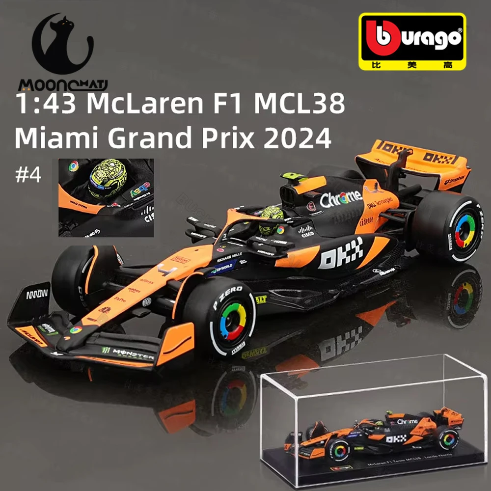 Bburago 1:43 McLaren F1 MCL38 Miami Grand Prix MCL38 Monaco 4# Lando Norris 2024 F1 Alloy Car Model 81# Oscar Piastri Diecast