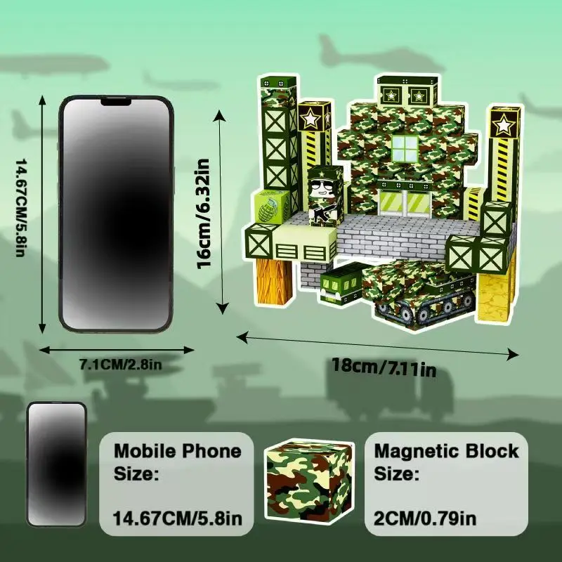 Blocos magnéticos do mundo militar-blocos de construção de montagem multiformato de ímã forte-brinquedo interativo de cena diy para pais e