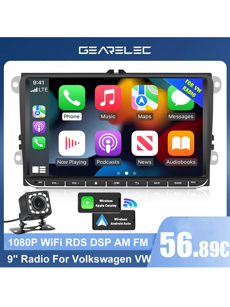 9 "Autoradio Android 13 Voor Vw Passat 6 7 Cc Polo Golf 5 6 Touran T5 Wifi Gps Navigatie Bt Wifi Split Screen Head Unit Fm Radio - afbeelding 2