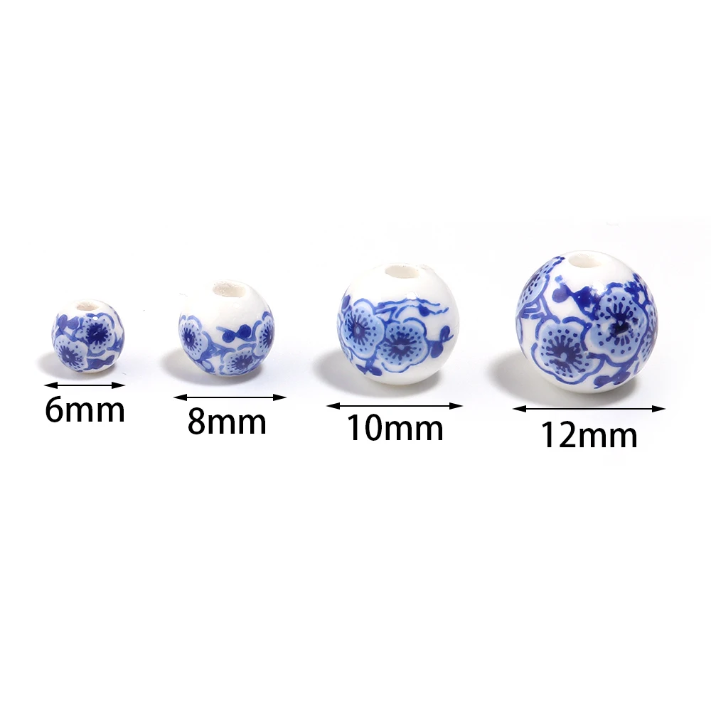 20-30pcs Round 6mm 8mm 10mm 12mm Flower Patterns Ceramic Porcelain Loose Spacer Beads For Jewelry Making DIY Bracelets Findings view 2