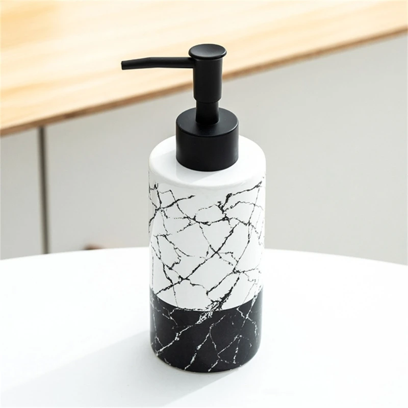 Dispensador de jabón de cerámica de mármol, 185mm de altura, 300ml, reutilizable y recargable para loción y corporal, almacenamiento de líquidos para el hogar