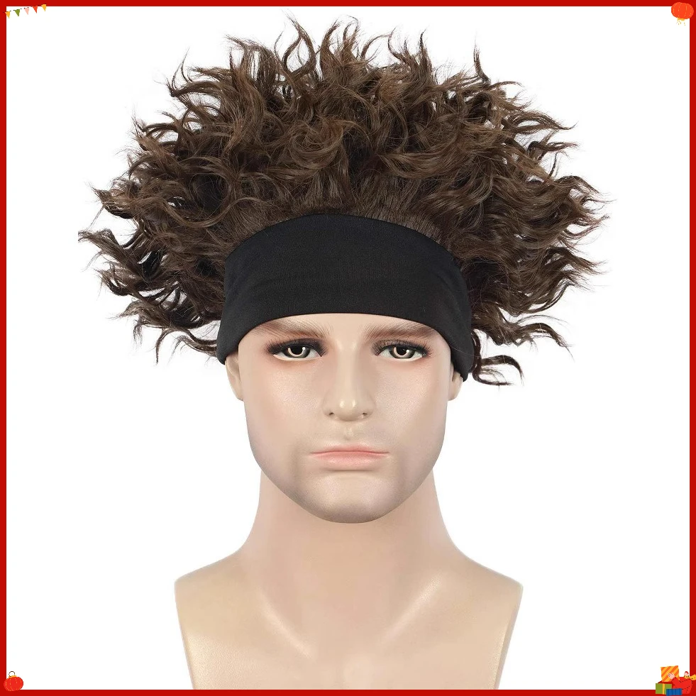 perruque-synthetique-courte-bouclee-pour-homme-marron-avec-bandeau-noir-pour-cosplay-fete-costumee-halloween-inspiree-de-l'anime