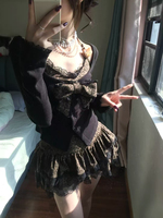 Autumn Winter Vintage Leopard Print Women Outfits Sexy Bow Fake Two Piece Tops + Lace Mini Cake Skirt 2 Piece Set Y2k Clothjing