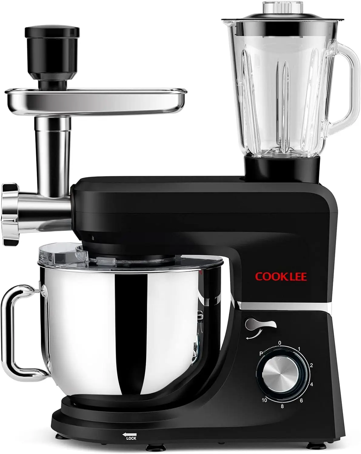 

COOKLEE 6-IN-1 Stand Mixer, 8.5 Qt. Multifunctional Electric Kitchen Mixer with 9 Accessories for Most Home Cooks,