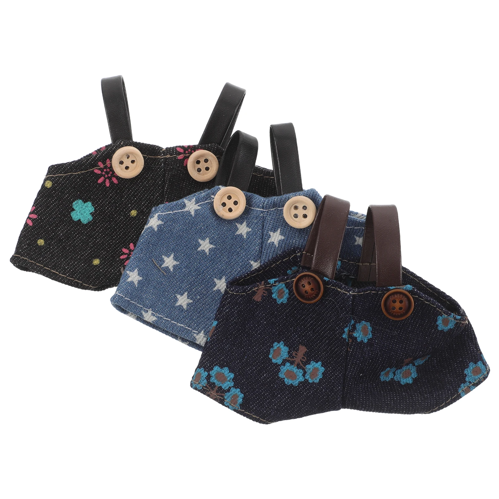

3pcs Cute Clothing Accessories: Kawaii Bear Outfits Stylish Denim Overalls For Stuffed Animal Dress-Up Easy Wear Diy Clothes