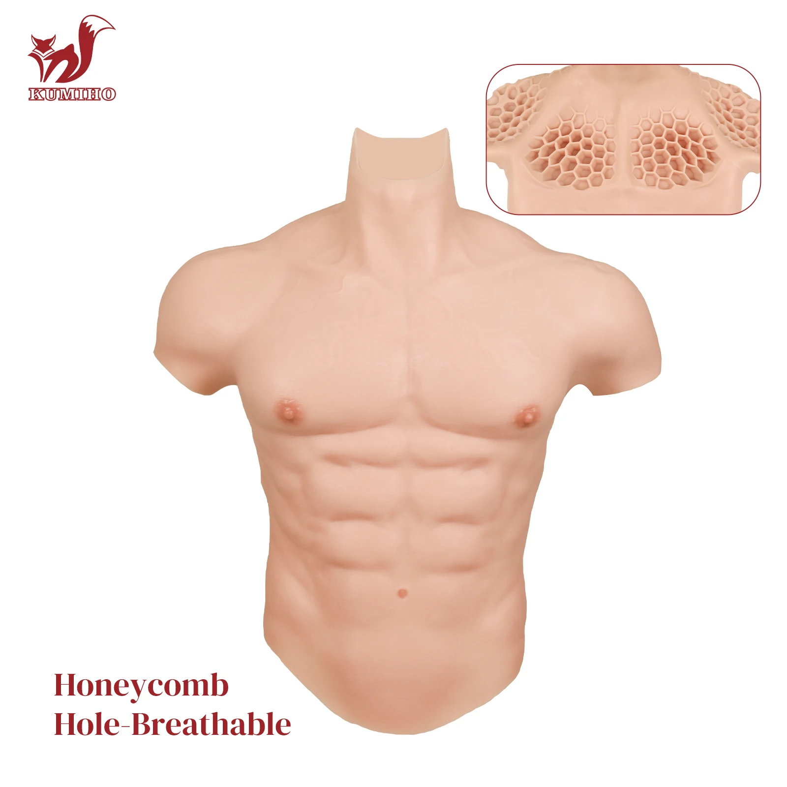 KUMIHO Silicone Male Muscle Suit Fake Belly Chest Bodysuit Artificial Abdominal for Crossdresser Enhance Macho Halloween Cosplay