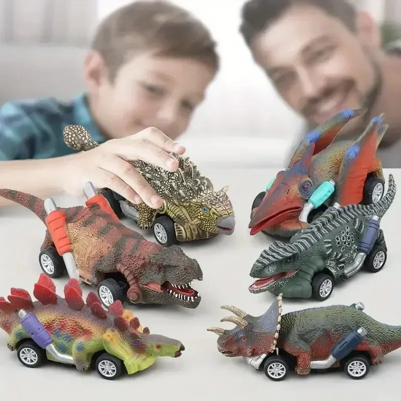 ไดโนเสาร์ดึงกลับรถยนต์ของเล่น,6PCS ไดโนเสาร์ Slewing ของเล่นชุด Dino รุ่น Wing Dragon Tyrannosaurus ดึงและ Go รถของเล่นสําหรับเด็ก