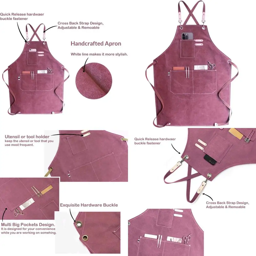 

Хлопковый холщовый фартук от шеф-повара с водонепроницаемой функцией, регулируемой перекрещенной спинкой, размеры от M до XXL, индийский розовый цвет