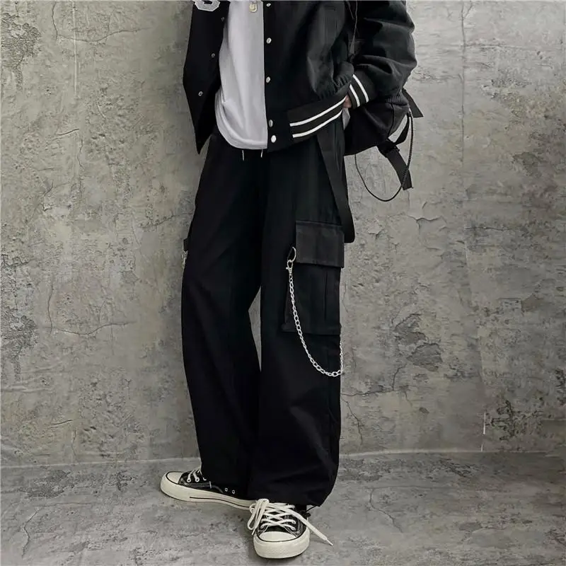 

Мужские свободные брюки-карго в корейском стиле, повседневные уличные широкие брюки до щиколотки для весны и осени