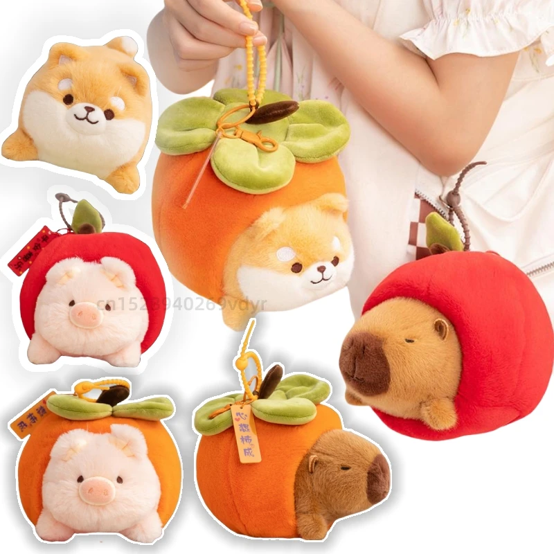 Fun Animals Series Animals in Fruits Shiba Inu Pig Capybar Apple Persimmon Combination Dog Pillow Plush Toys Adorable Dolls Gift