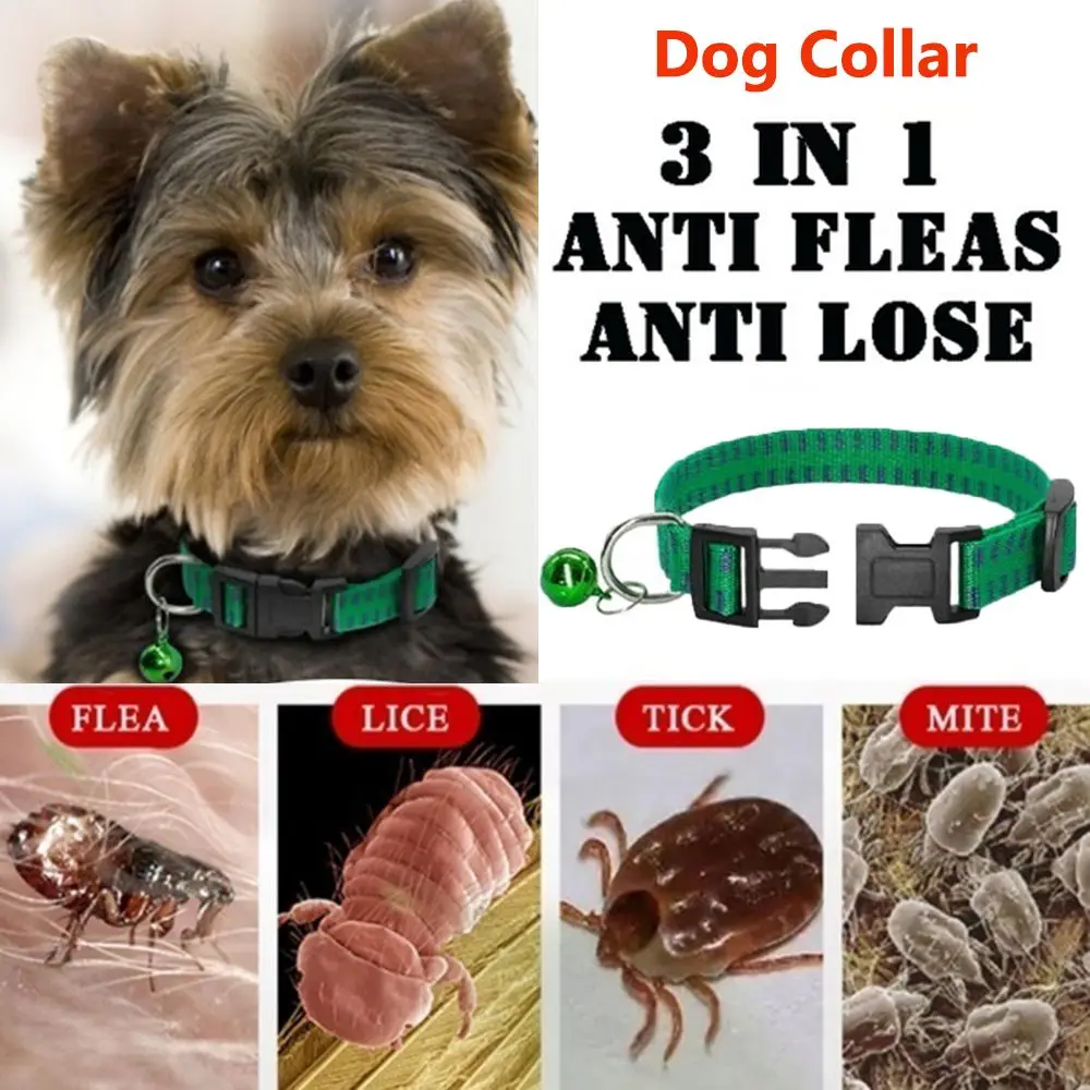 Collar Antipulgas y Garrapatas de Nailon para Perros con Correa para el Cuello, Protección Contra Insectos y Mosquitos para Exteriores