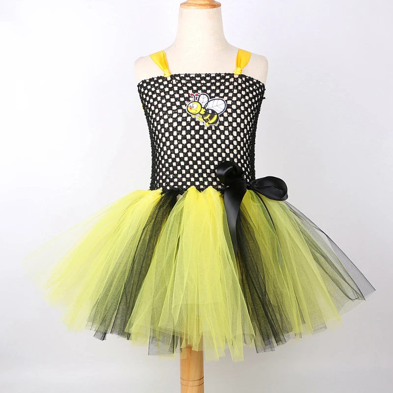 Bumble Bee Tutu Dress for Baby Girls Birthday Outfit Halloween Costume for Kids Honeybee Cosplay Dresses with Wing Headband Set