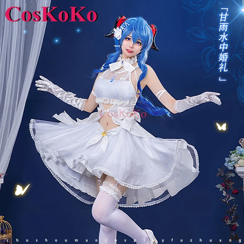 

CosKoKo Ganyu Cosplay Anime Genshin Impact Costume Underwater Wedding Gorgeous Wedding Dress Halloween Party Role Play Clothing