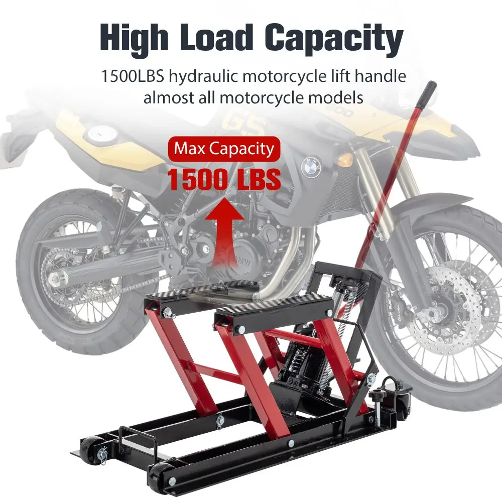 Hydraulic Motorcycle Lift Jack, 1500 LBS Capacity Foot-Operated Motorcycle Lift Table, ATV Scissor Lift Jack, 4.5