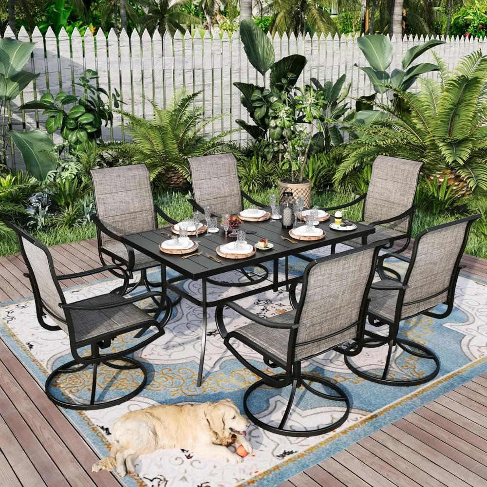 5 Pieces, 4 x Textilene Swivel Patio Chairs with Padded and 42