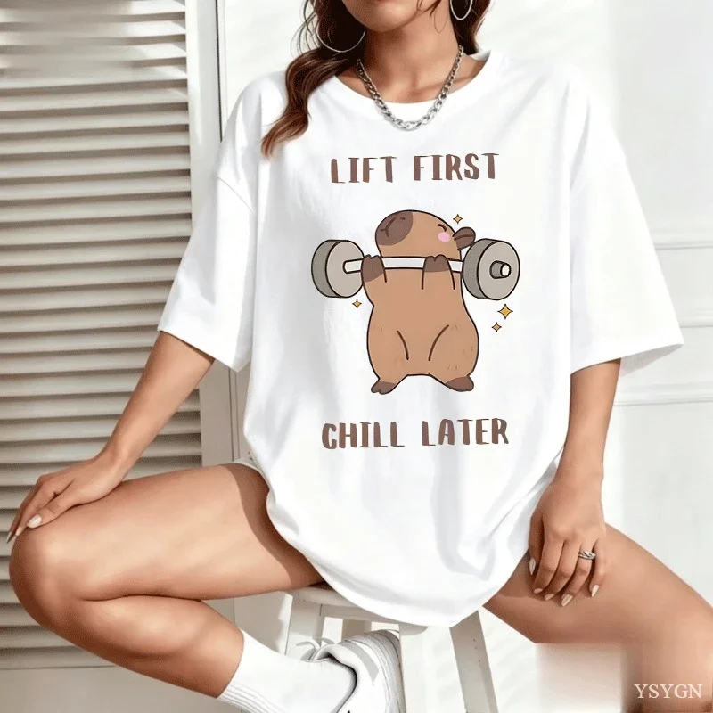 Capybara Gym T-Shirt Women Sports Tee Workout Fitness T Shirt Top Unisex Softstyle Women Tshirt Clothes Women Clothing