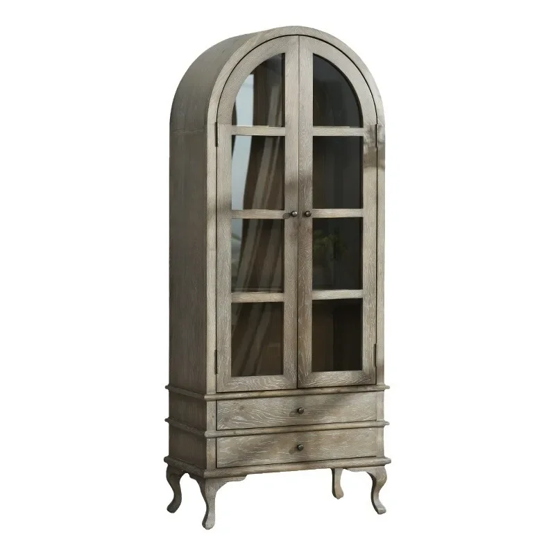 White Oak Solid Wood Bookcase French Country TV Stand Display Cabinet for Living Room Dining Area Wine Storage Cupboard