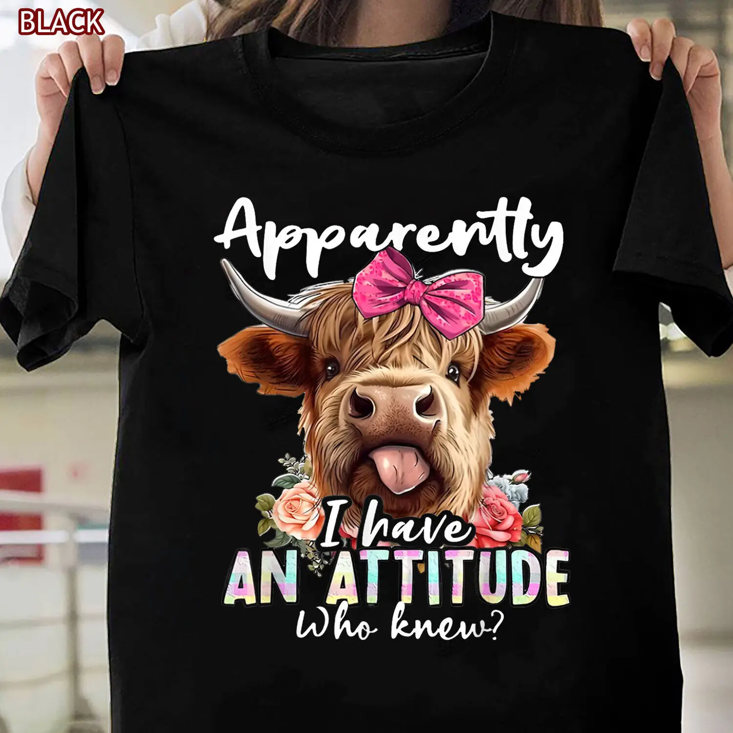 Sarcastic Highland Cow T-Shirt, Apparently I Have An Attitude Funny Tee Gift