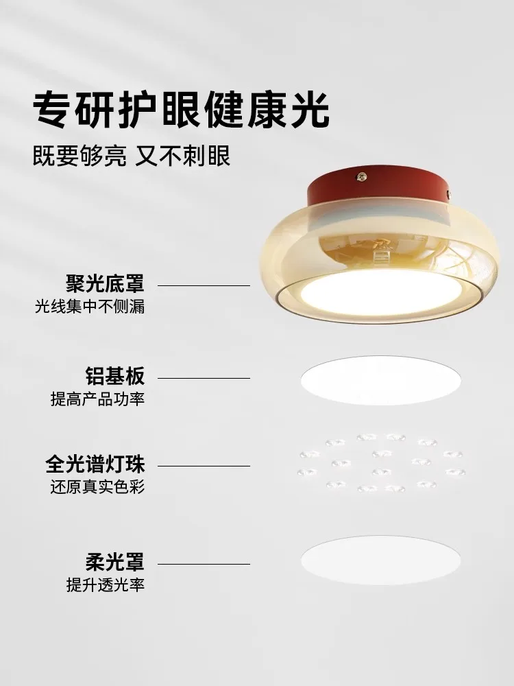 French style minimalist glass circular ceiling light, creamy sun lamp, dressing room light, antique style entrance foyer light