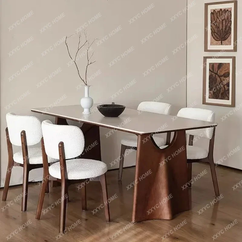 

Hh2cc Medieval solid wood dining table Modern simple travertine rock slab High-end dining table