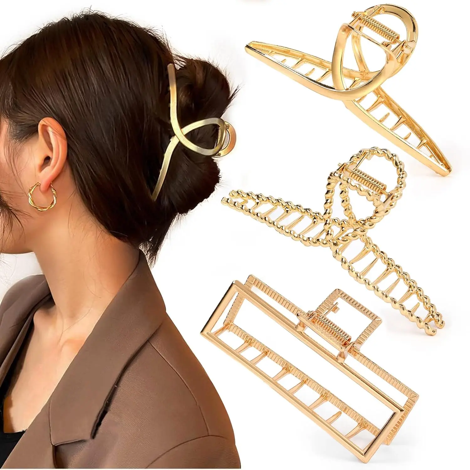 3 PCS Metal Large Claw Clips for Thick Heavy Hair, Strong Hold Big Non-Slip Hair Catch Barrette Jaw