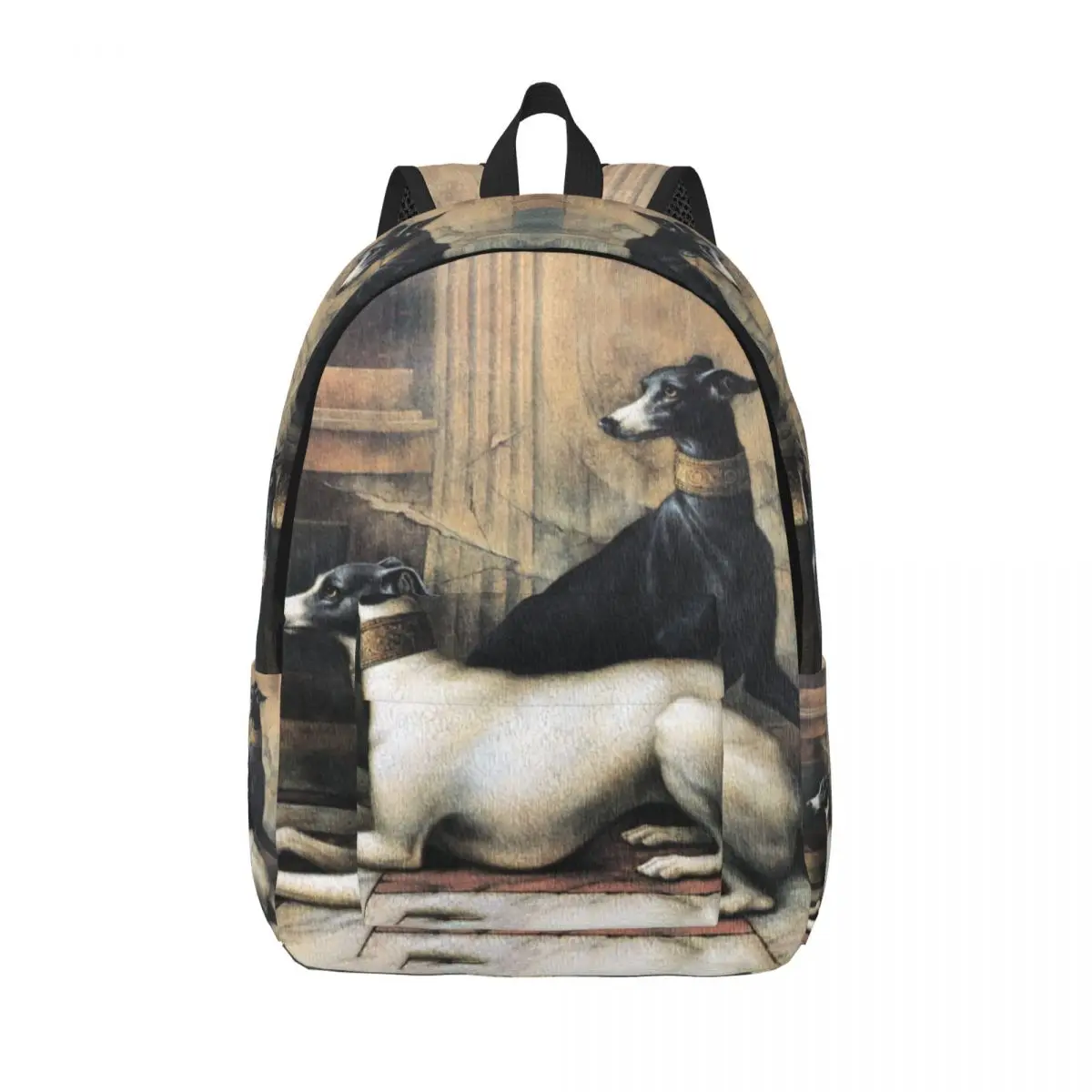 Galgos com coleiras douradas Mochila de lona de viagem para homens e mulheres, mochila de computador escolar, cão Shthound