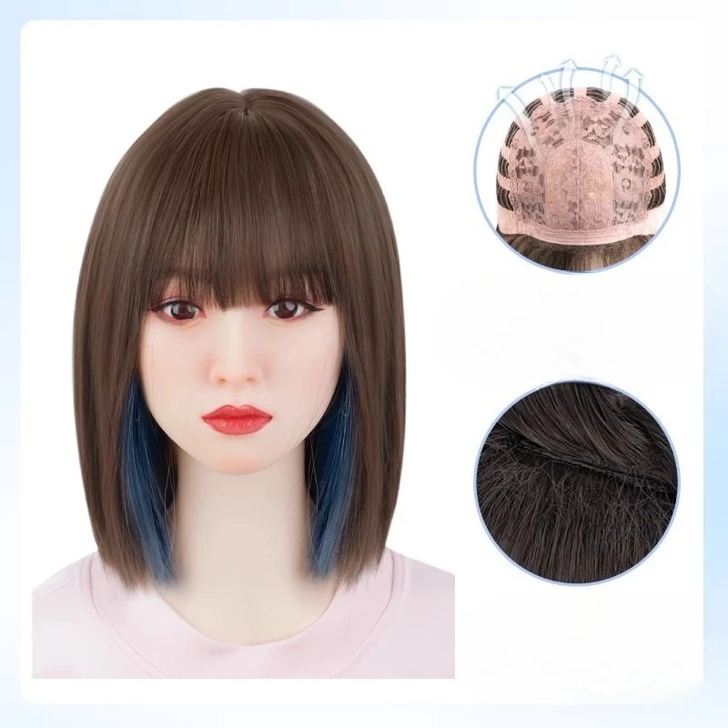 

Pure female Qi bangs student head wig cover new short straight hair Bobo head thin whole wig cover
