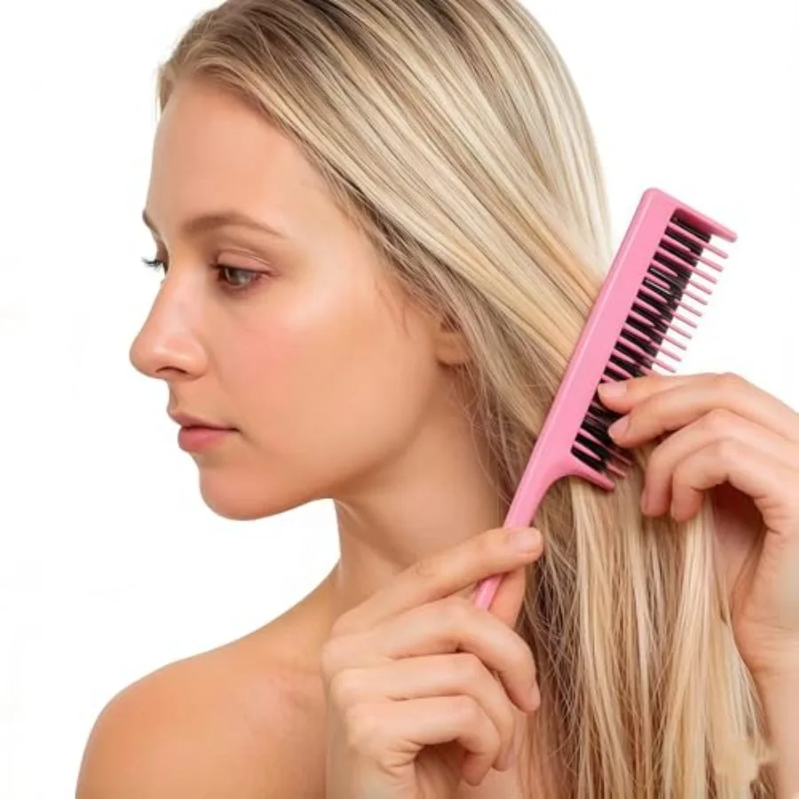 Hair Brush Set for Women and Girls Styling: Pink 4-Piece Three-Row Teasing Comb Edge Brush Rat Tail Comb view 4