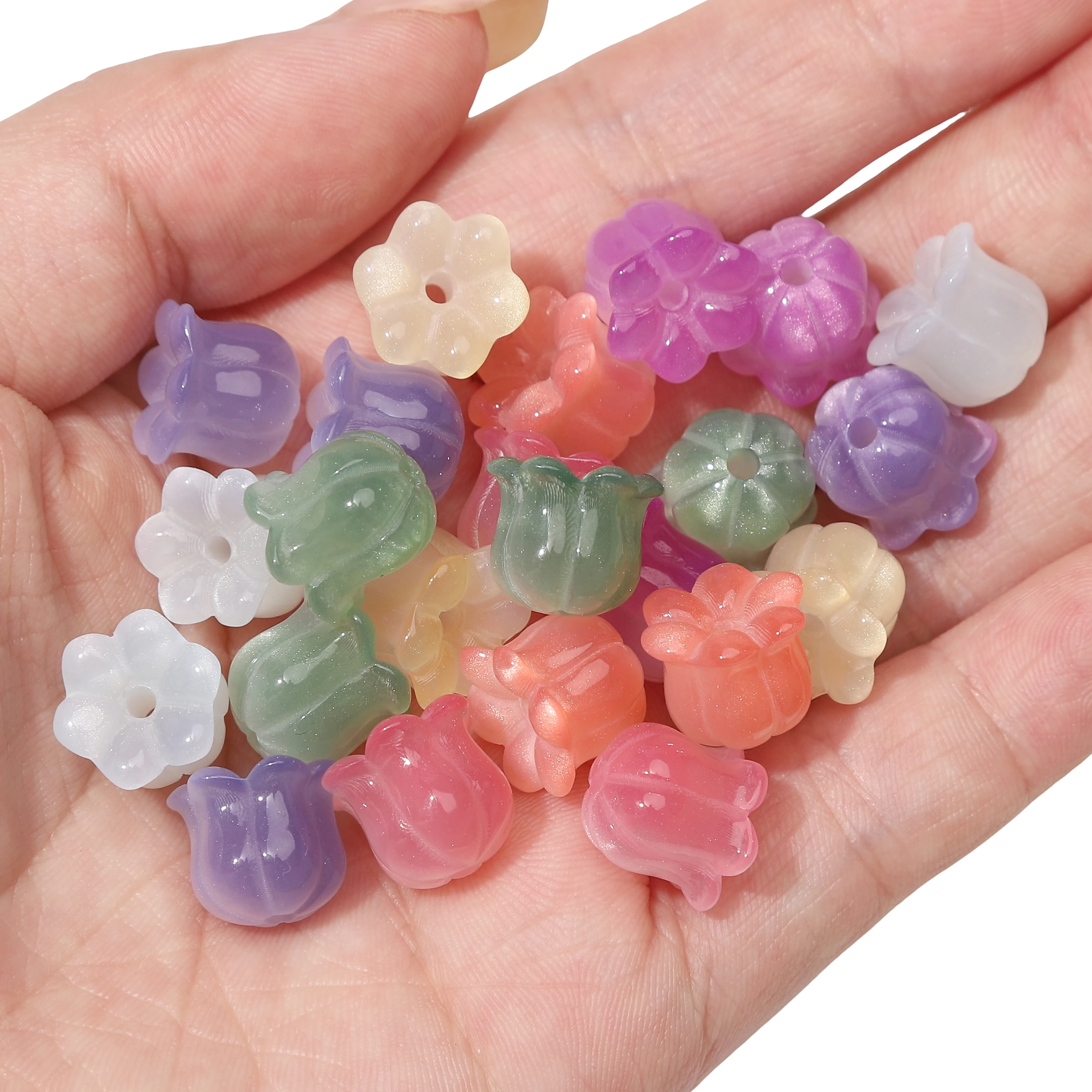 2/7pcs UV Color Changing Resin Bell Flower Beads