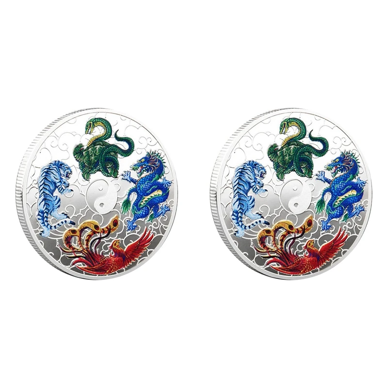 2PCS Ancient Mythical Creatures Lucky Coin Lottery Ticket Scratcher Tool Lucky Charms Challenge Coin Silver