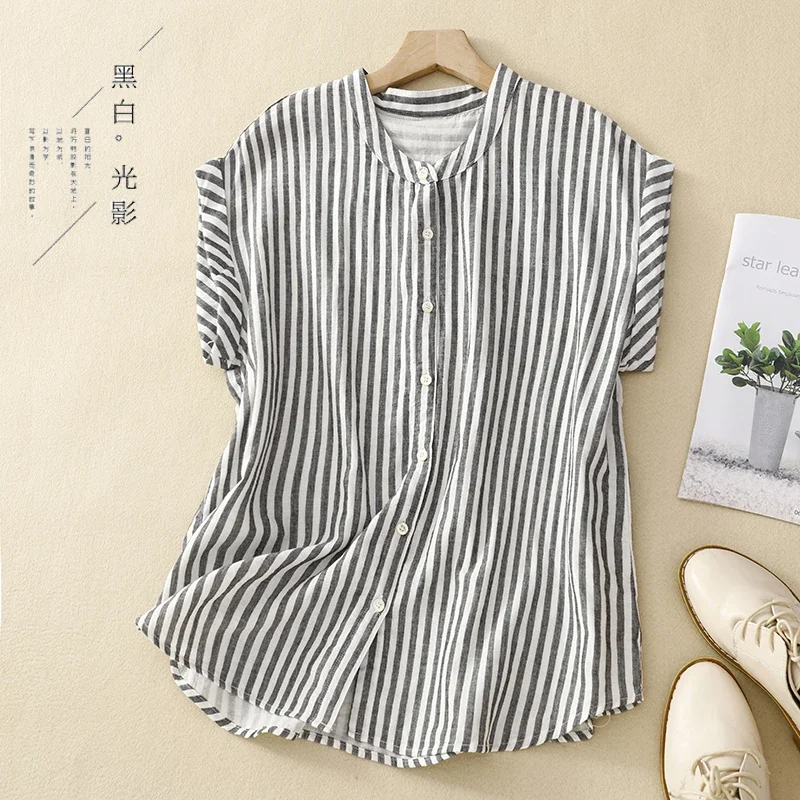 Cotton Sleeveless Striped Shirt Women's Summer Loose  Casual Top T-shirt  Blouse Casual Streetwear Camisa  Tops Mujer