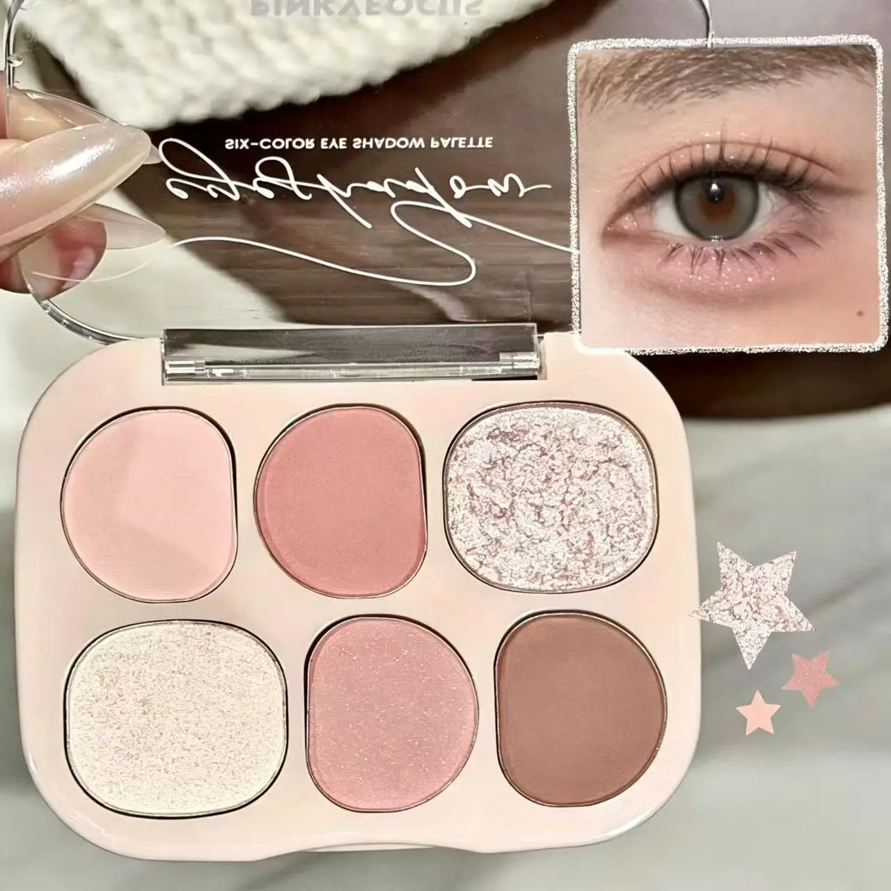 Palette de maquillage multi-usages Pinkyfocus 6 en 1, fard à paupières, blush, contour, highlighter, portable, cosmétique de voyage pour débutants