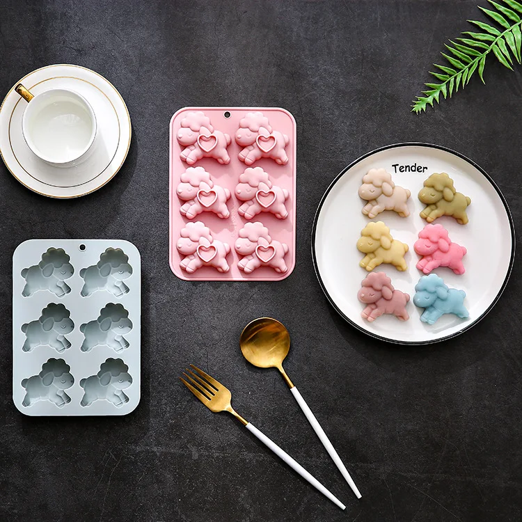 

2 Pack 6-hole Lamb Shape Silicone Molds Soft Candy Chocolate Cake Mold Handmade Soap Epoxy Ice Cube Mold Baking Accessories