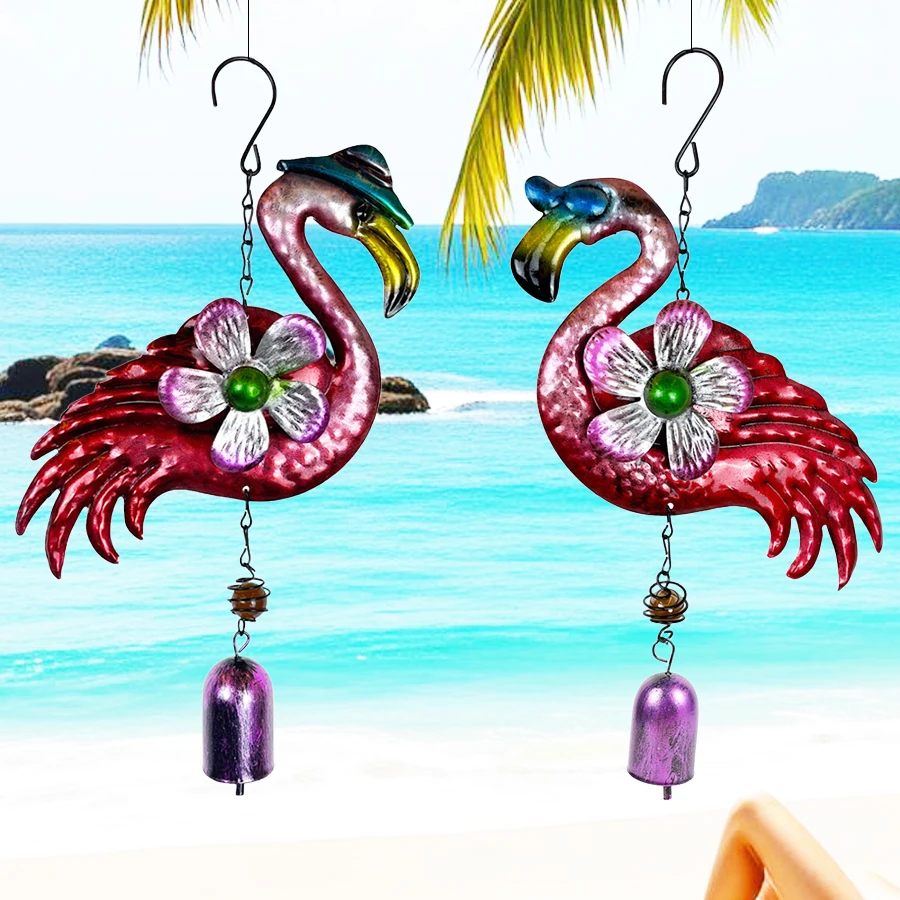 Creative Flamingo Bell Wind Chime Indoor Window Frame Outdoor Terrace Garden Porch Decoration Hanging Ornament Mother's Day Birthday Graduation Travel Souvenir Gift