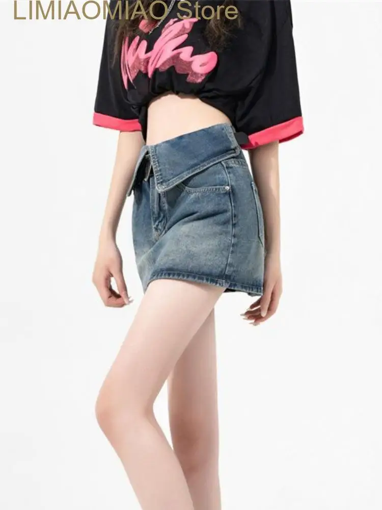 New Vintage Elegant Denim Skirt Women Designer Party Mini Skirt Female High Waist Korean Style Casual Skirt
