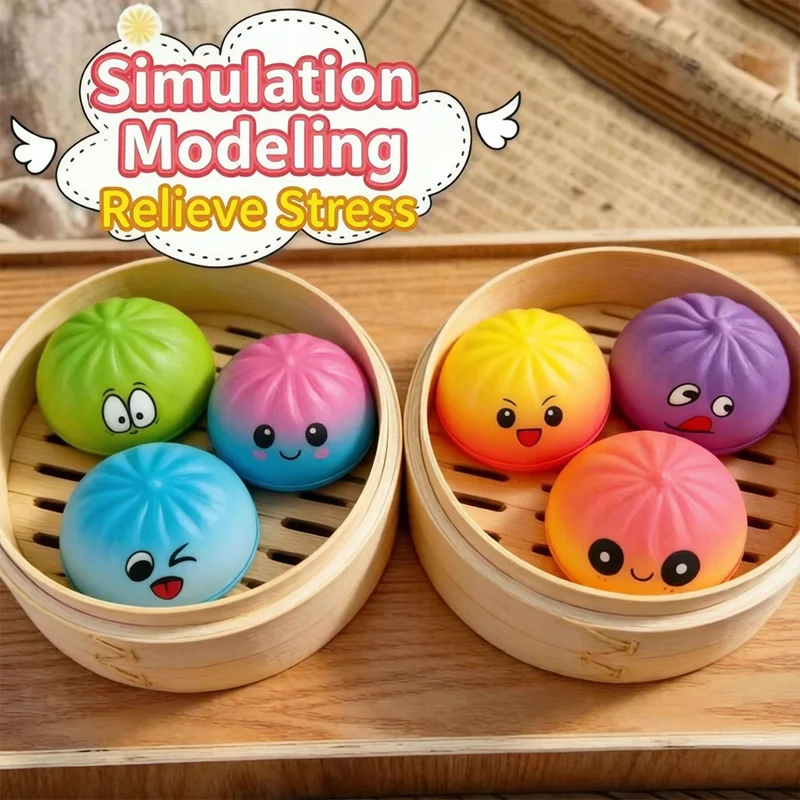 1/2pcs Simulation Color Blind Box Of  Bun Soft Decompression Smiling Bun Extrusion Toy Relieve Anxiety Create Decorative Gifts