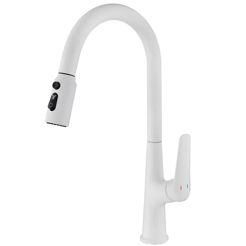 Bathroom Accessories, White Kitchen, Hot and Cold Dual-use, Pull-out Sink Faucet