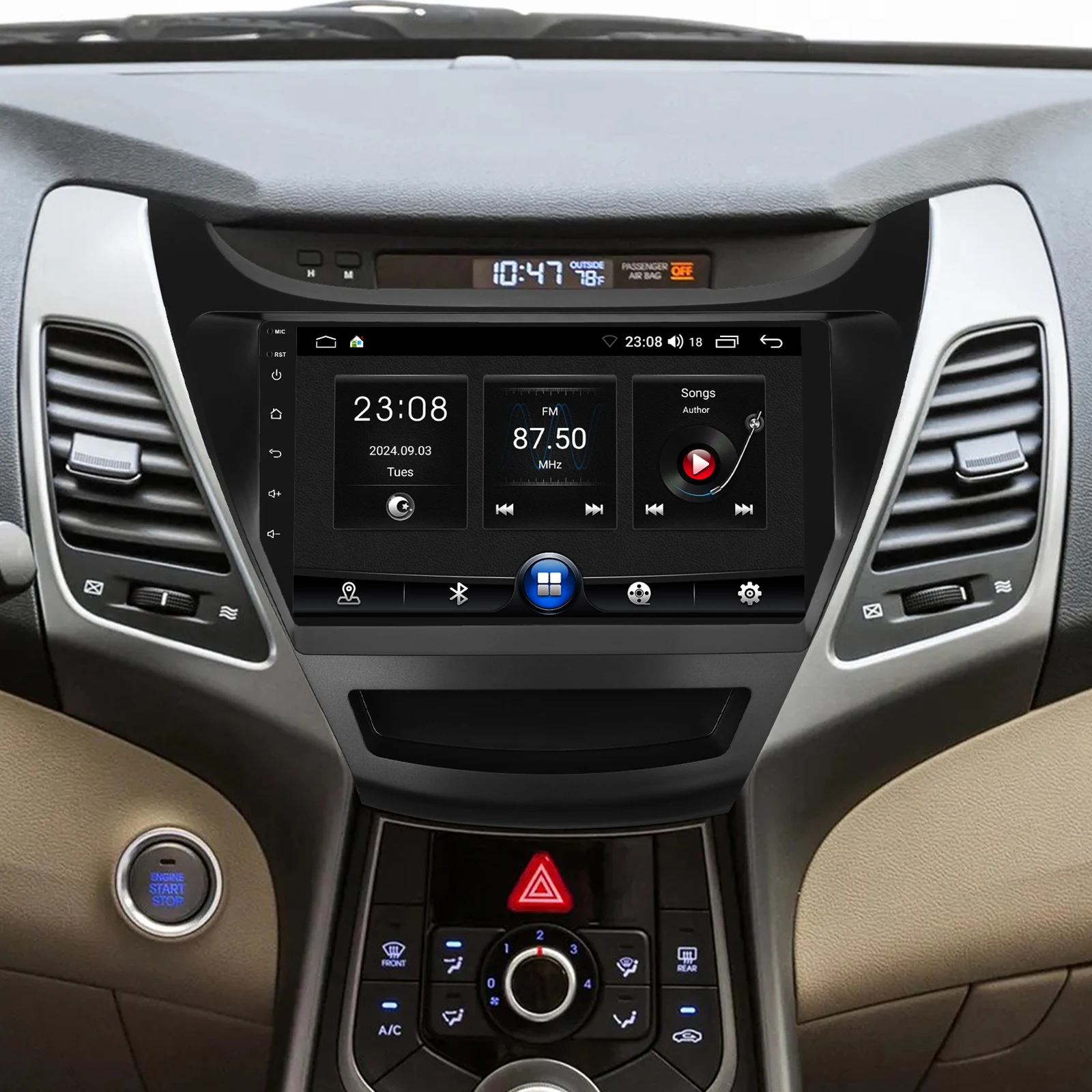 9-inch Android 15 Car Navigation For Hyundai Elantra 2014-2016 General Vehicle Configuration With Wireless Carplay AHD Camera + Microphone Built-in WiFi, GPS, Bluetooth, FM Radio Function 2+64G