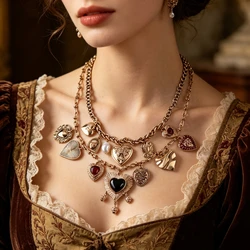 2026 New Indian Vintage Golden Metal Chain Links Necklace Pendants Women Boho Ethnic Retro Statement Hearts Pendants Necklace