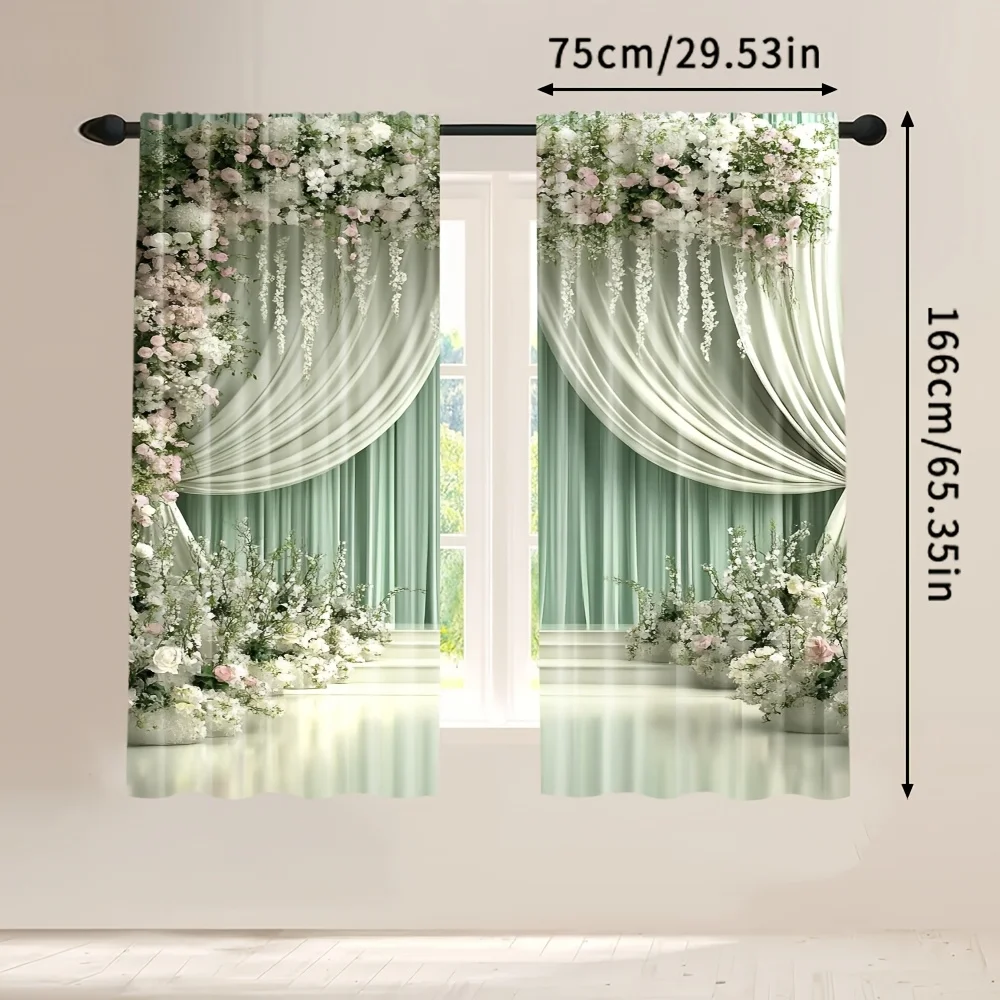 قطعتان من ستائر البوليستر المصنوعة من البوليستر باللونين الأخضر والوردي - متينة لديكور غرفة المعيشة وغرفة النوم والمكتب والمقهى #3